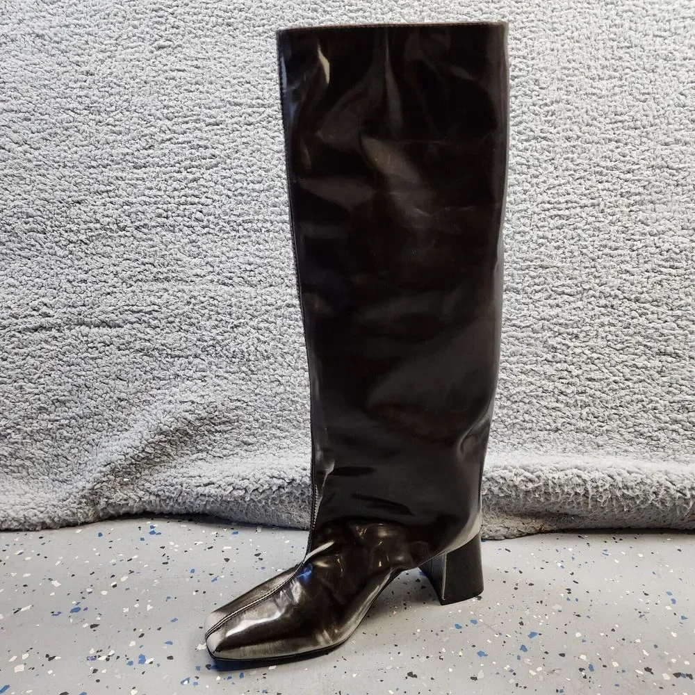 Miista | Shoes | Miista Finola Tall Boots Womens 55 Dark Gray Square Toe  Block Heel Pull On | Poshmark